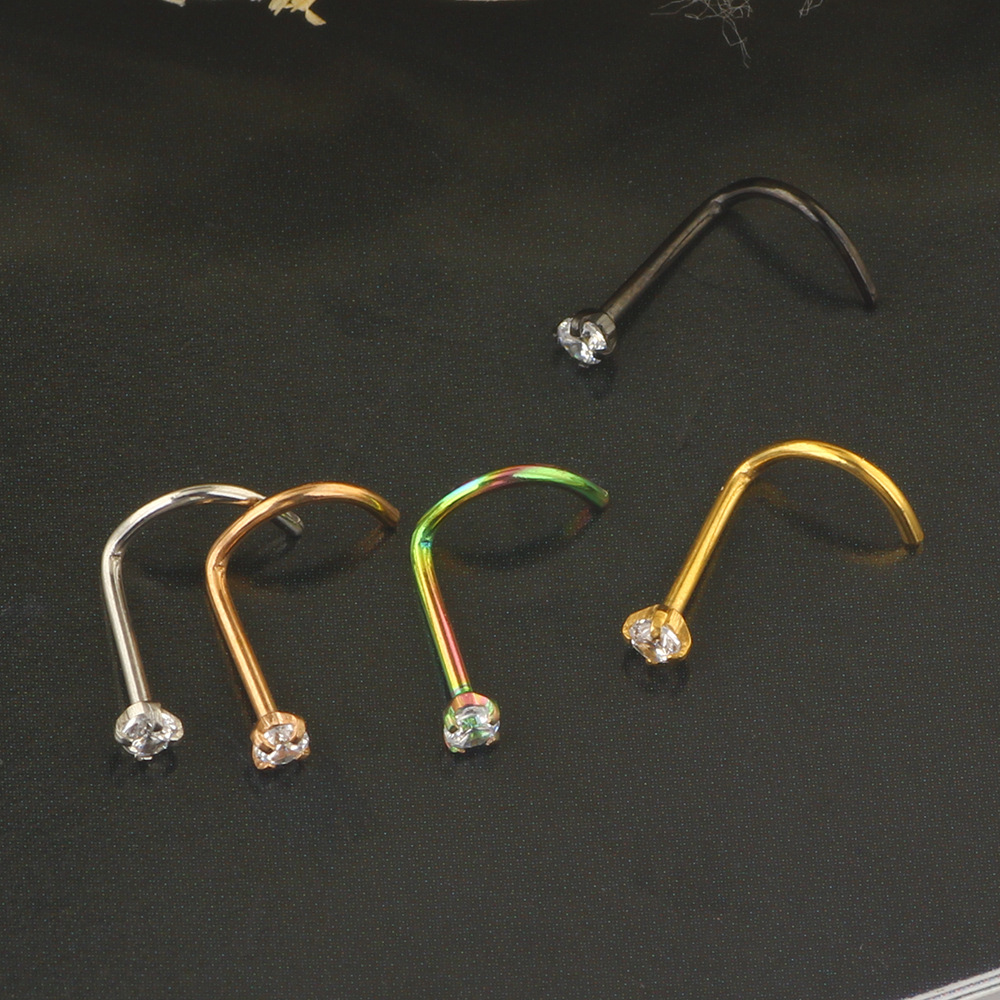 Fashion Geometric Stainless Steel Inlay Nose studs 1 Piece