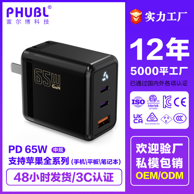 Cabeza de carga rápida de nitruro de gallio PD65W estándar estándar estándar estándar para teléfonos móviles portátiles de placa plana GaN