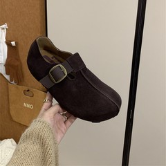 真皮丑萌复古勃肯鞋女2025秋季内增高奶奶鞋软底土司博肯鞋配裙子