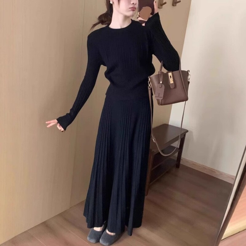 韩系高级感套装女2025秋季休闲显瘦减龄气质针织上衣半身裙两件套|undefined