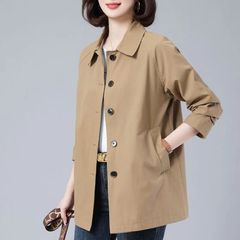 风衣外套女2025春秋新款妈妈宽松洋气百搭女士上衣外套卡其色氨纶