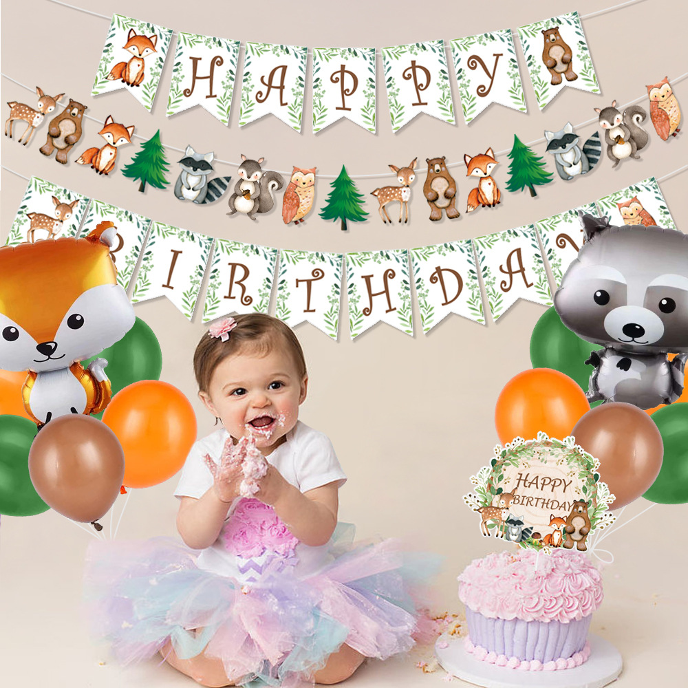 Fiesta de cumpleaños decoración traje selva animal tire bandera Feliz cumpleaños tire bandera pastel tarjeta insertar animal globo