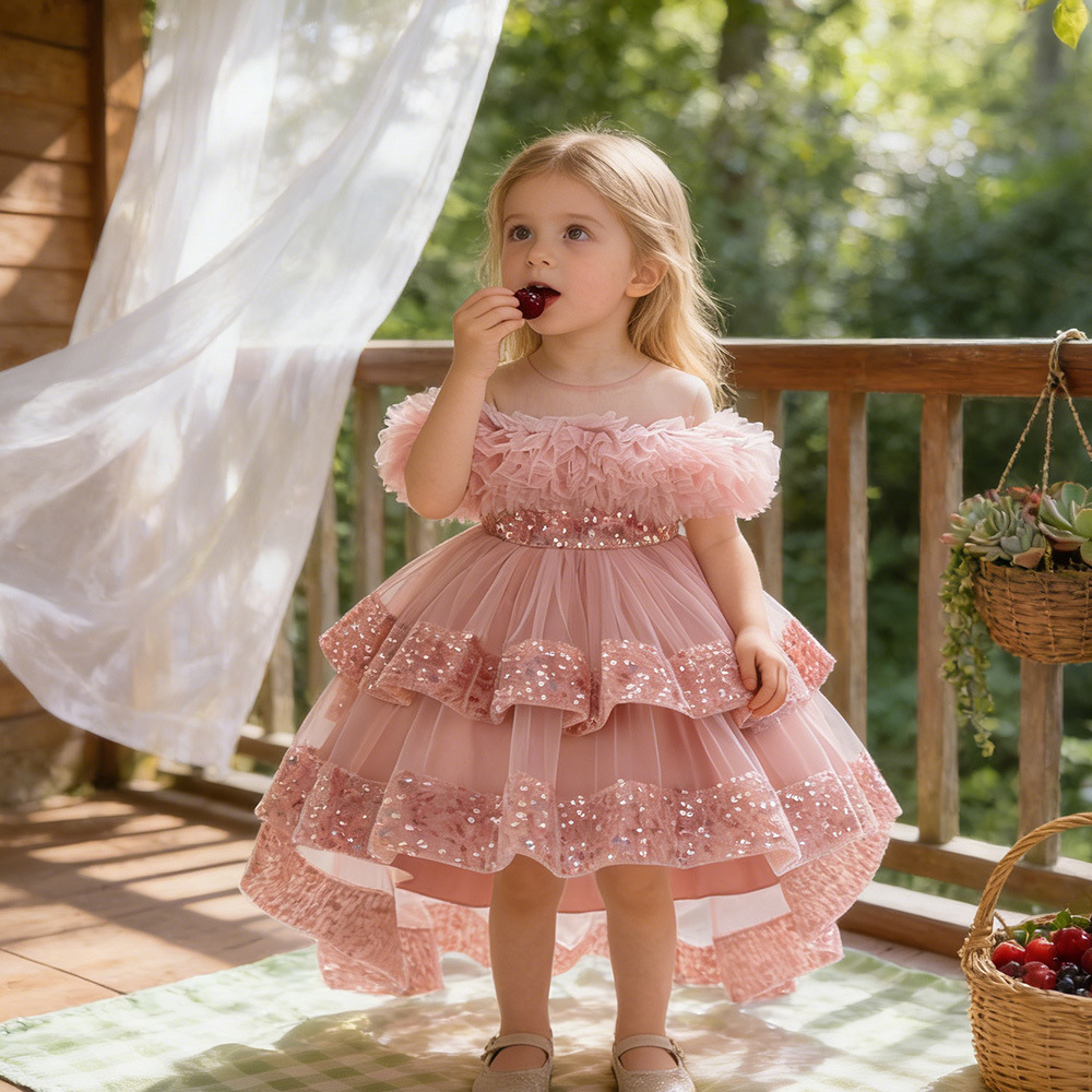 Vestido de niños de Amazon, vestido de princesa, lentejuelas, vestido de fiesta de niña de flores, vestido de noche de un año de bebé