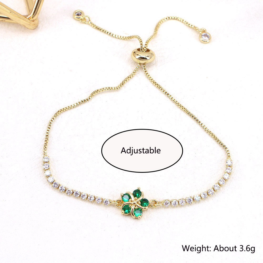 6g Weight Gold Plated Plating Material Artificial Gemstones, Zircon Inlay Material Simple Copper Micro-inlaid Zircon Colorful Flower Adjustable Bracelet