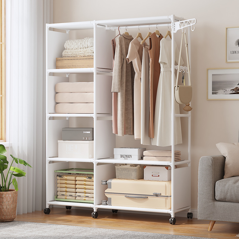 armario simple armario a prueba de polvo para dormitorio doméstico armario grueso con cortina de tracción percha de ropa móvil