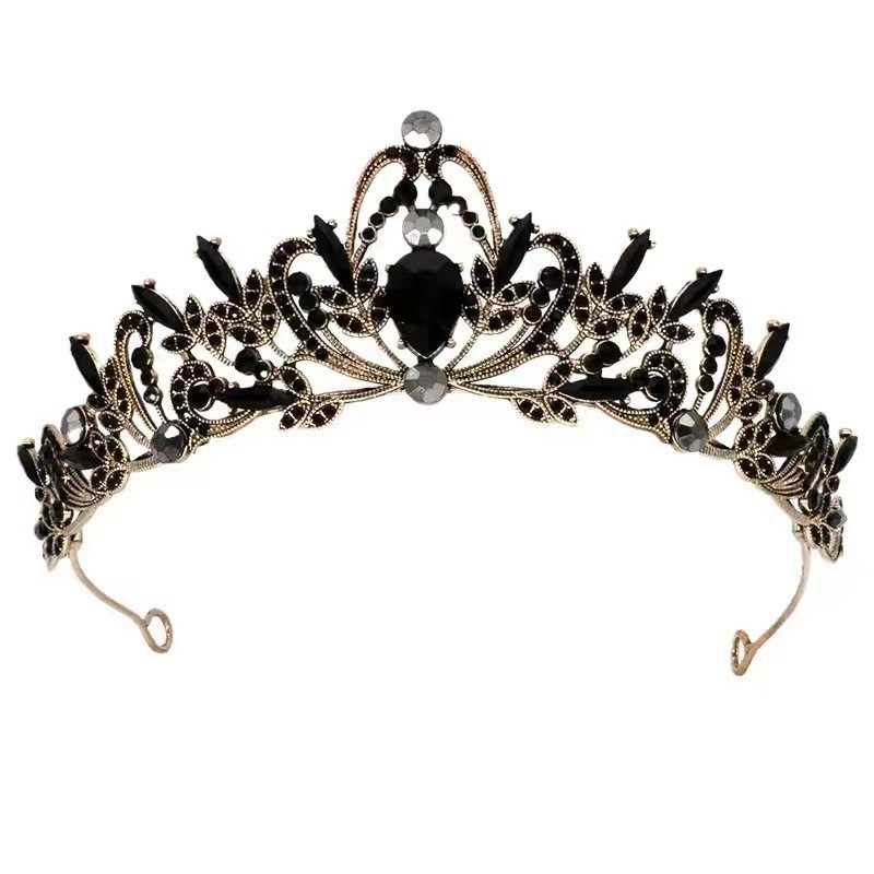 Corona nupcial tocado aleación negro vintage barroco cristal boda Vestido accesorios rendimiento pelo corona
