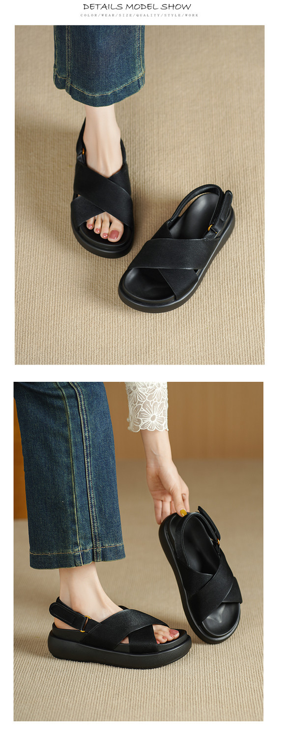 Dép sandal nữ đế xuồng quai hậu mùa hè mới thời trang, thoải mái, đa năng, đế dày, tăng chiều cao, kiểu dáng mở mũi — đen, bạc chi tiết 7