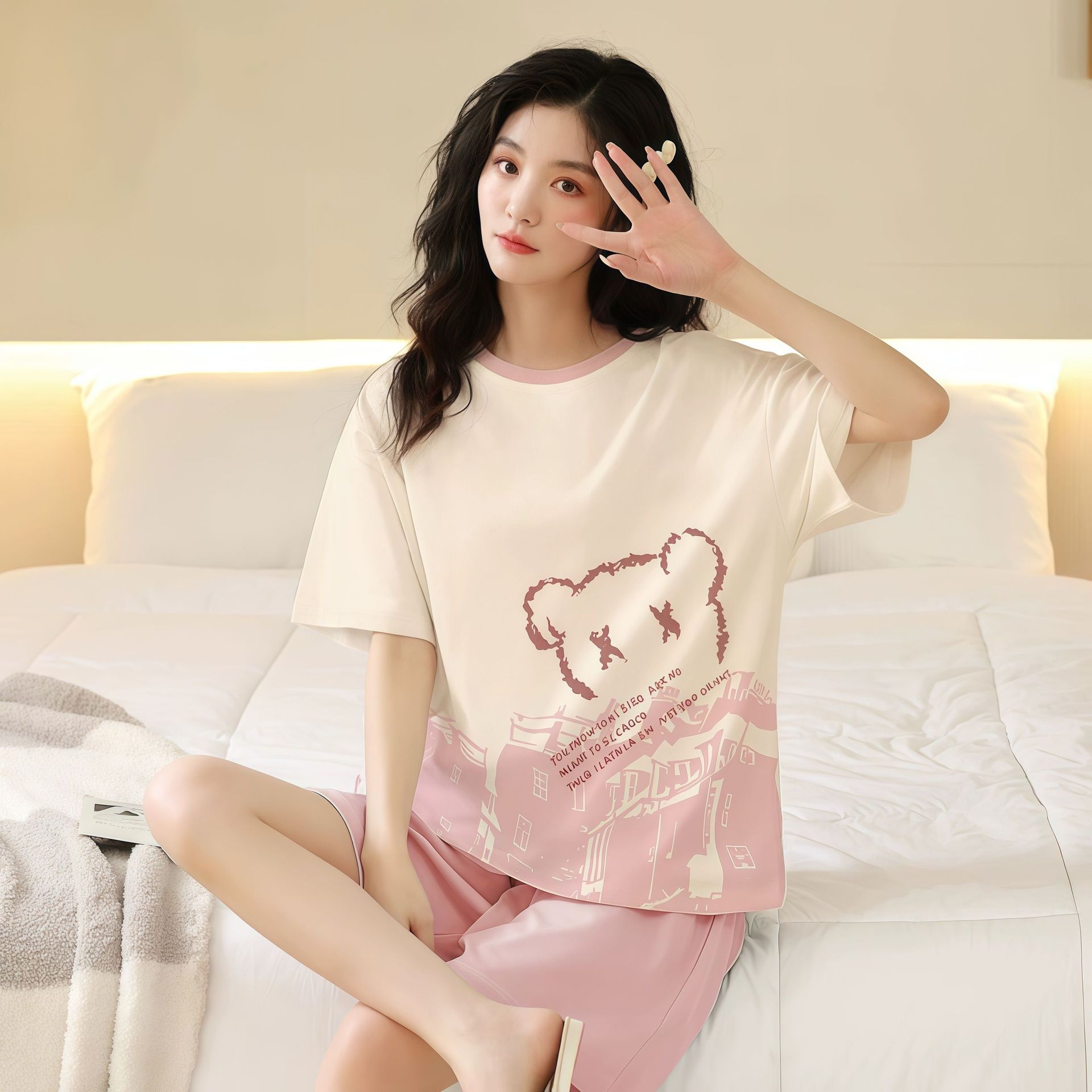 M - 5XL pijama de verano de mujer pantalones cortos de manga corta explosión se puede usar chaqueta de dibujos animados encantador conjunto de ropa para el hogar coreano
