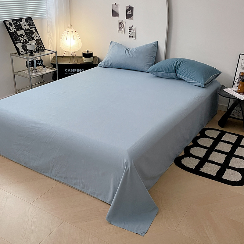 Simple solid color washed cotton bed sheet set for student dormitory single person 1.2m bed, including one sheet and one pillowcase