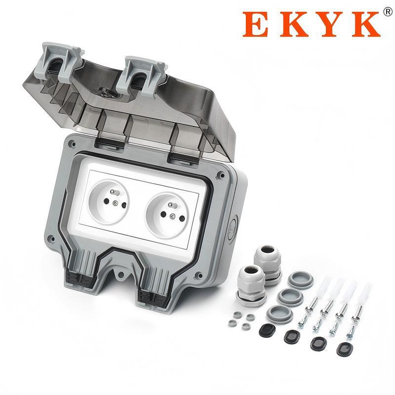Cross-Border Exclusive Ip66 Outdoor Waterproof Socket 16A Double Two-Position French European Standard Bathroom Waterproof Socket Box