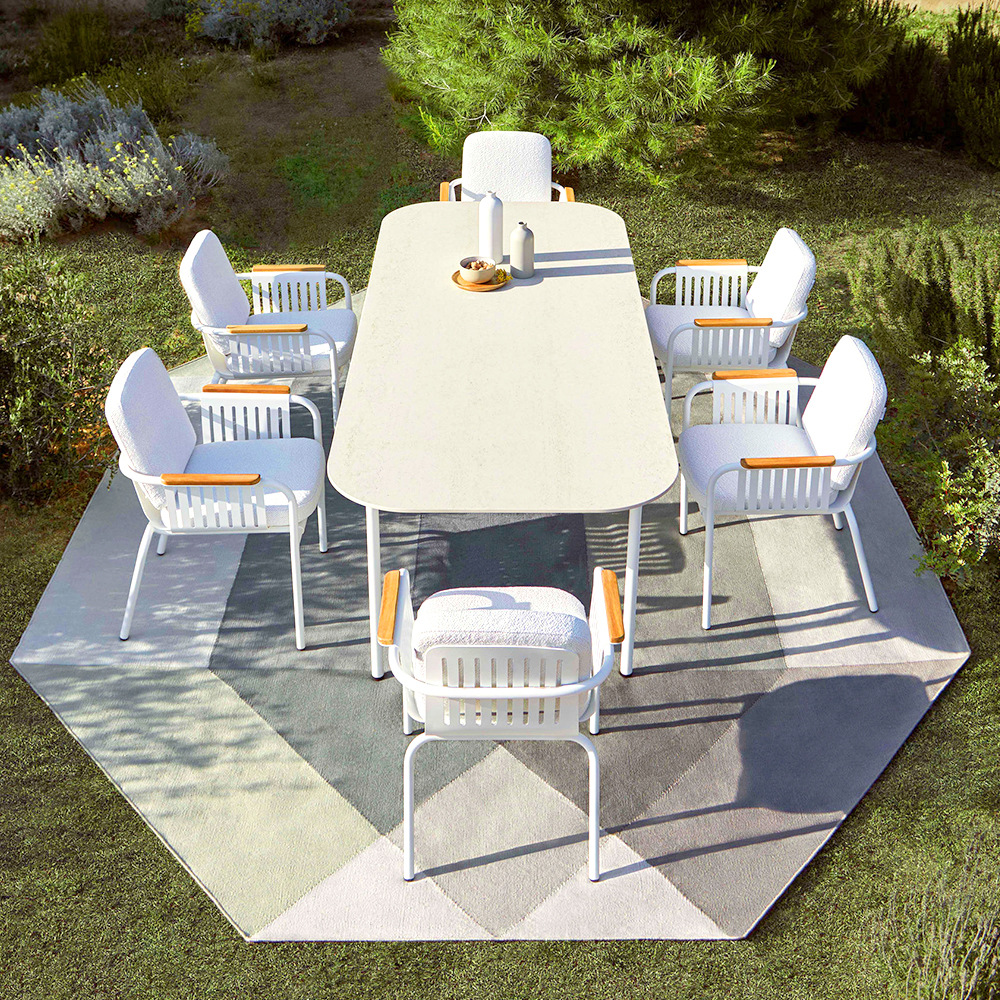 Mesa y silla al aire libre, patio, villa, ocio, aleación de aluminio de aluminio impermeable, protección solar, jardín, alojamiento residencial, balcón al aire libre, combinación de mesa cuadrada image 12