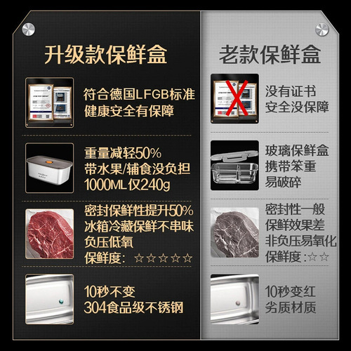 Y Refrigerator Fresh Box 304 Stainless Steel Fresh Box Food Grade Sealed Lunch Box Vacuum Fresh Freezing Storage Box