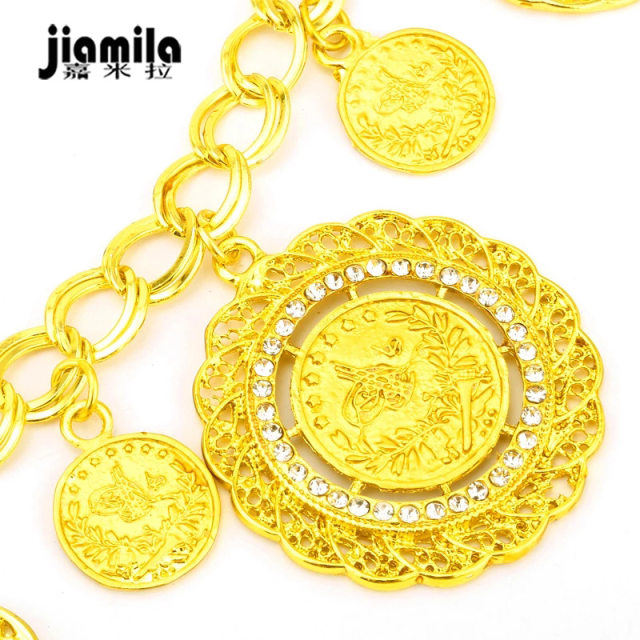 Jamila Dubai Bridal Jewelry Set European Beauty Wedding 24K Gold Necklace Earrings Ring Bracelet Four-piece Set