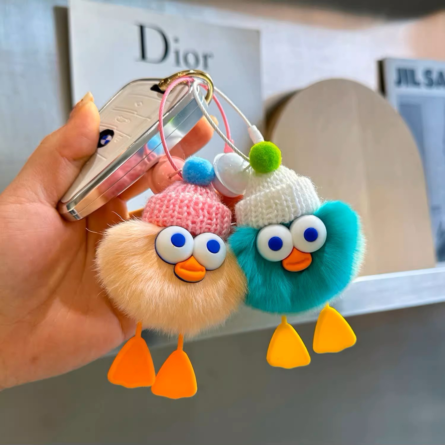 imitate rex rabbit fur little duck car key ring pendant plush doll small briquette schoolbag bag charm original design