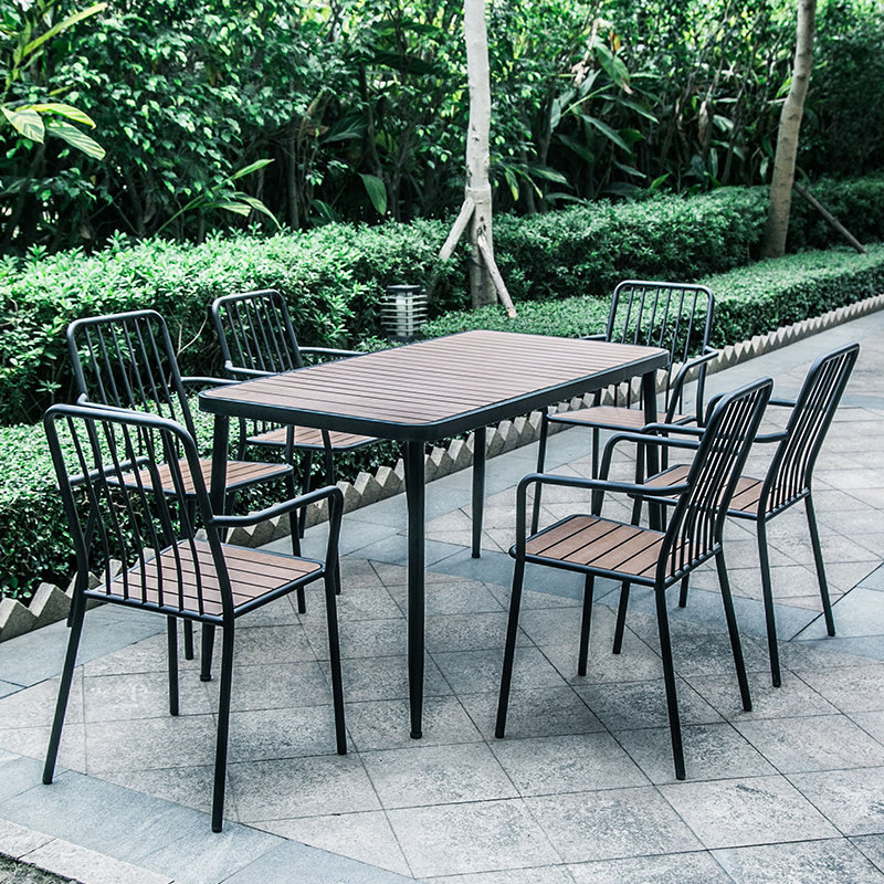 Plastic Wood Tea Shop Tables and Chairs Small Table Courtyard Combination Iron Open-Air Milk Tea Outdoor Garden Coffee Door Outdoor Leisure