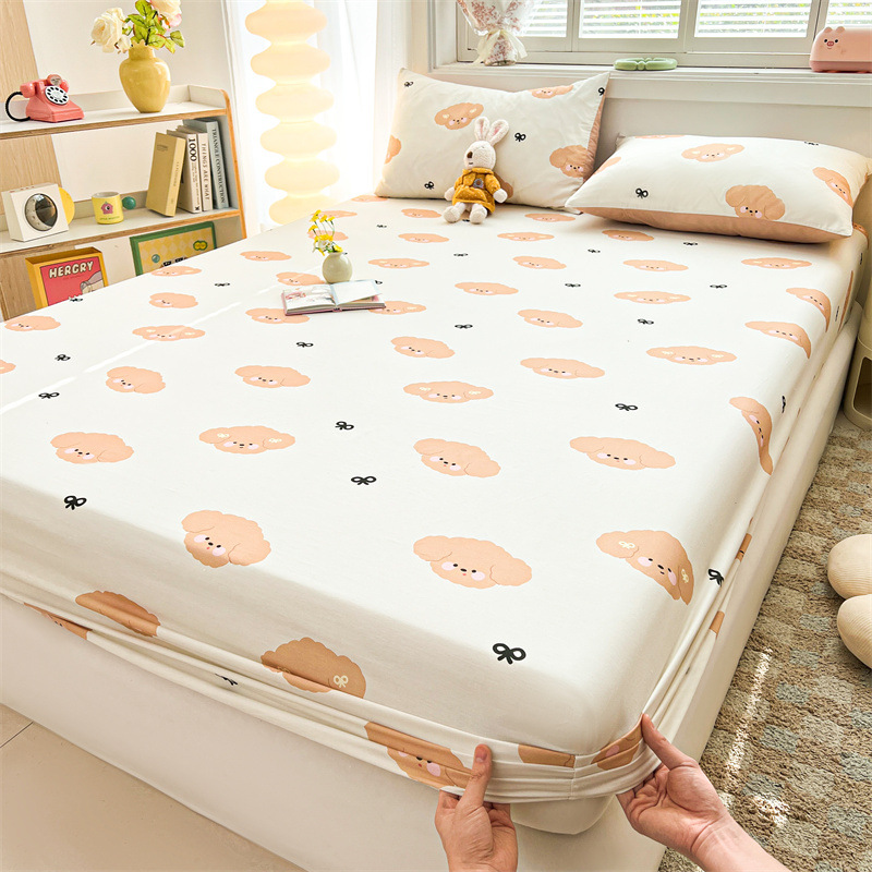 2025 primavera y verano nuevo producto sábana de algodón juego de tres piezas para estudiantes con funda de algodón estampada para adultos