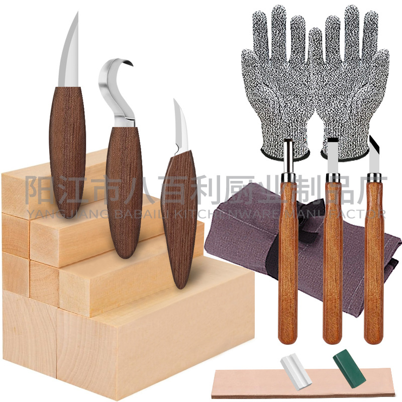 Carved set, gloves, spoon handmade