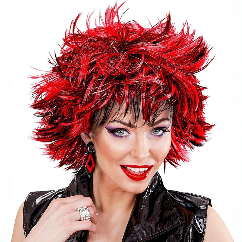 Black and Red Two-Color Smut Carnival Funny Exaggerated Multi-Color Gradient Fiber Wig