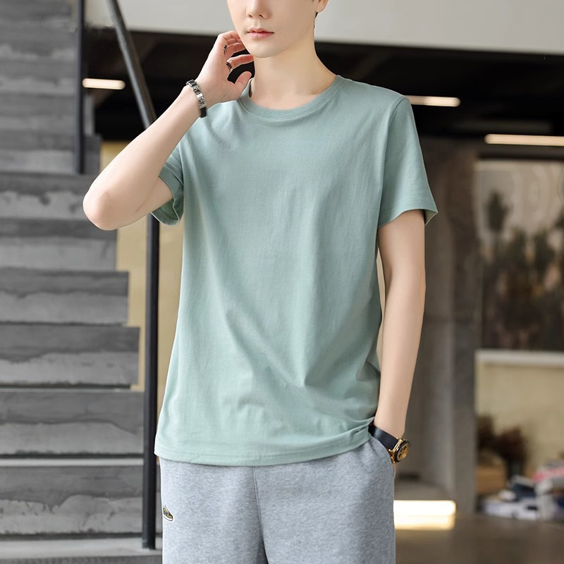 新疆長絨綿純綿半袖男性夏の新型男性服ゆるいカジュアル純色重ポンド上服tシャツ|undefined
