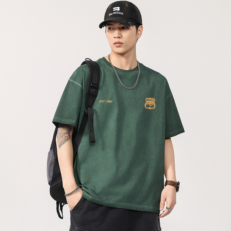 T3728 | plus size Men's Summer New 280g Heavy Tide Brand Printed T-shirt Men's Loose Dirty Wash Retro Short Sleeve T3728 | plus size Men's Summer New 280g Heavy Tide Brand Printed T-shirt Men's Loose Dirty Wash Retro Short Sleeve