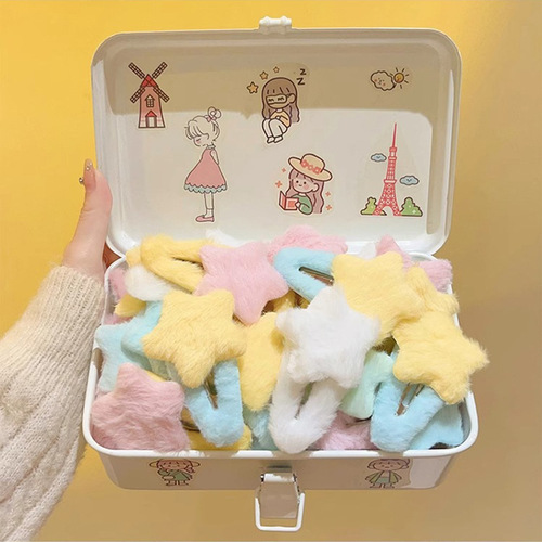 Sweet side plush star bangs hair clip for women autumn and winter new forehead BB clip cute five-pointed star hair clip hair accessories