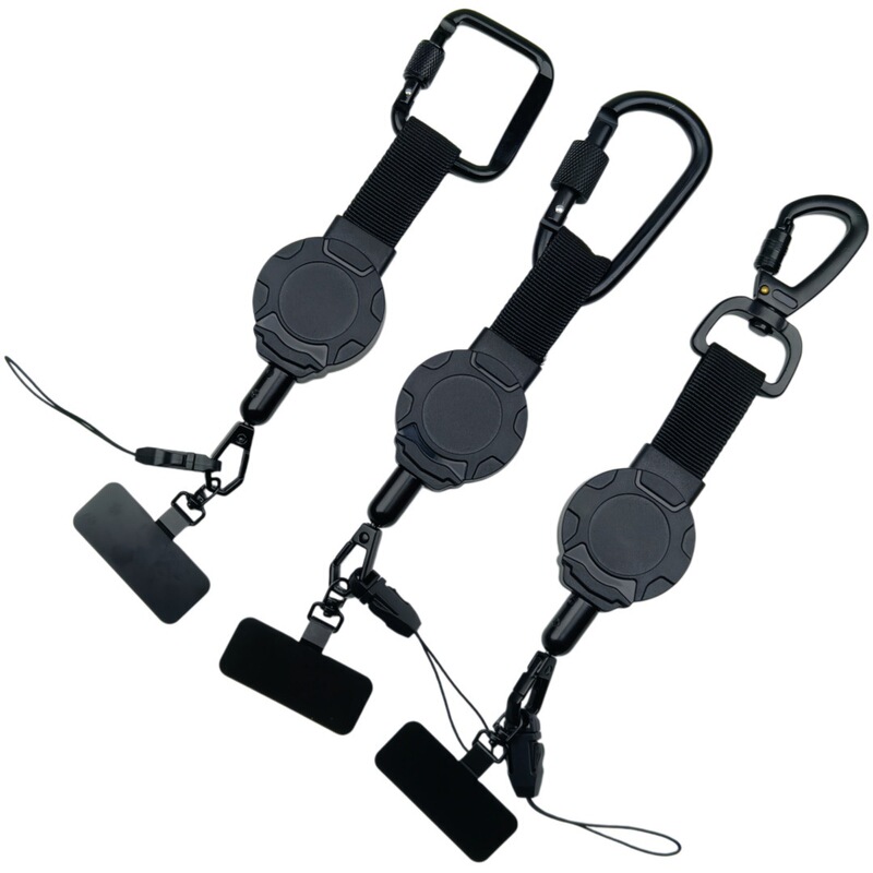 Amazon Heavy-Duty Outdoor Black Climbing Anti-Theft Retractable Keychain with Phone Pad and Webbing, 300g Load Capacity
