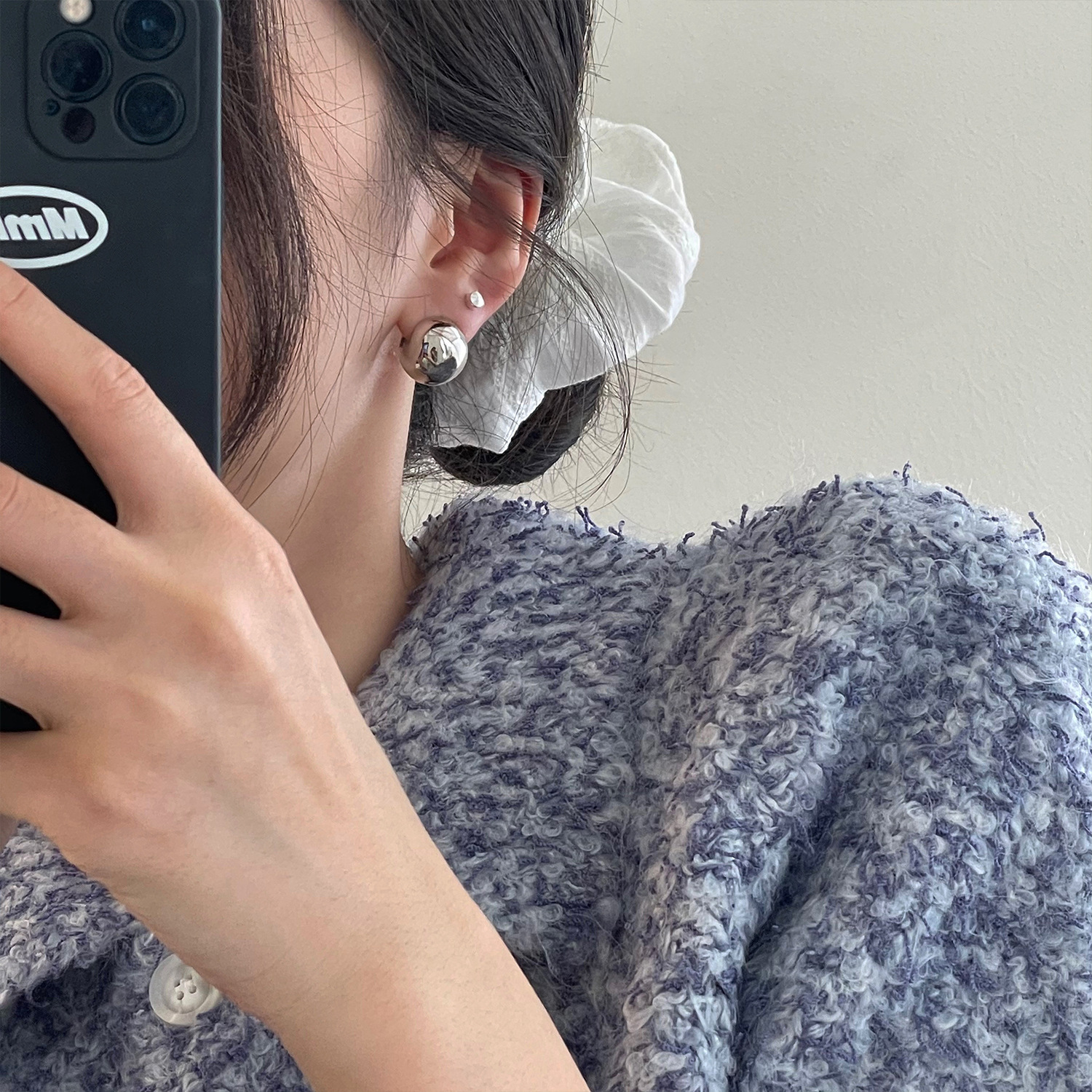 圓球個性925銀針耳環女簡約小巧耳扣冷淡風氣質光面網紅ins風耳釘