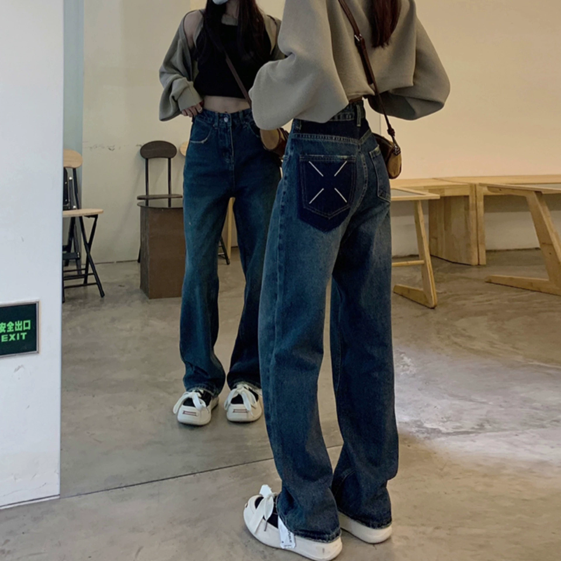 Винтажные синие прямые широкие джинсы для женщин, новая модель весна-лето 2025, больших размеров, с высокой талией, стройнящие, в пол