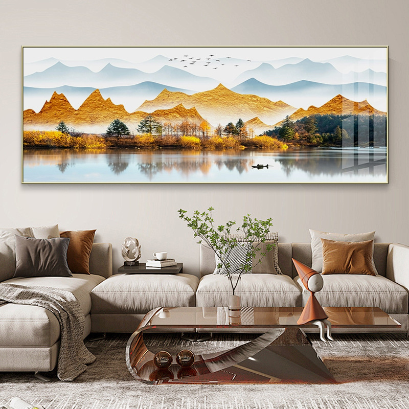 Modern Light Luxury Sofa Background Wall Painting, New Chinese Style Full Landscape Hanging Painting for Living Room Decoration
