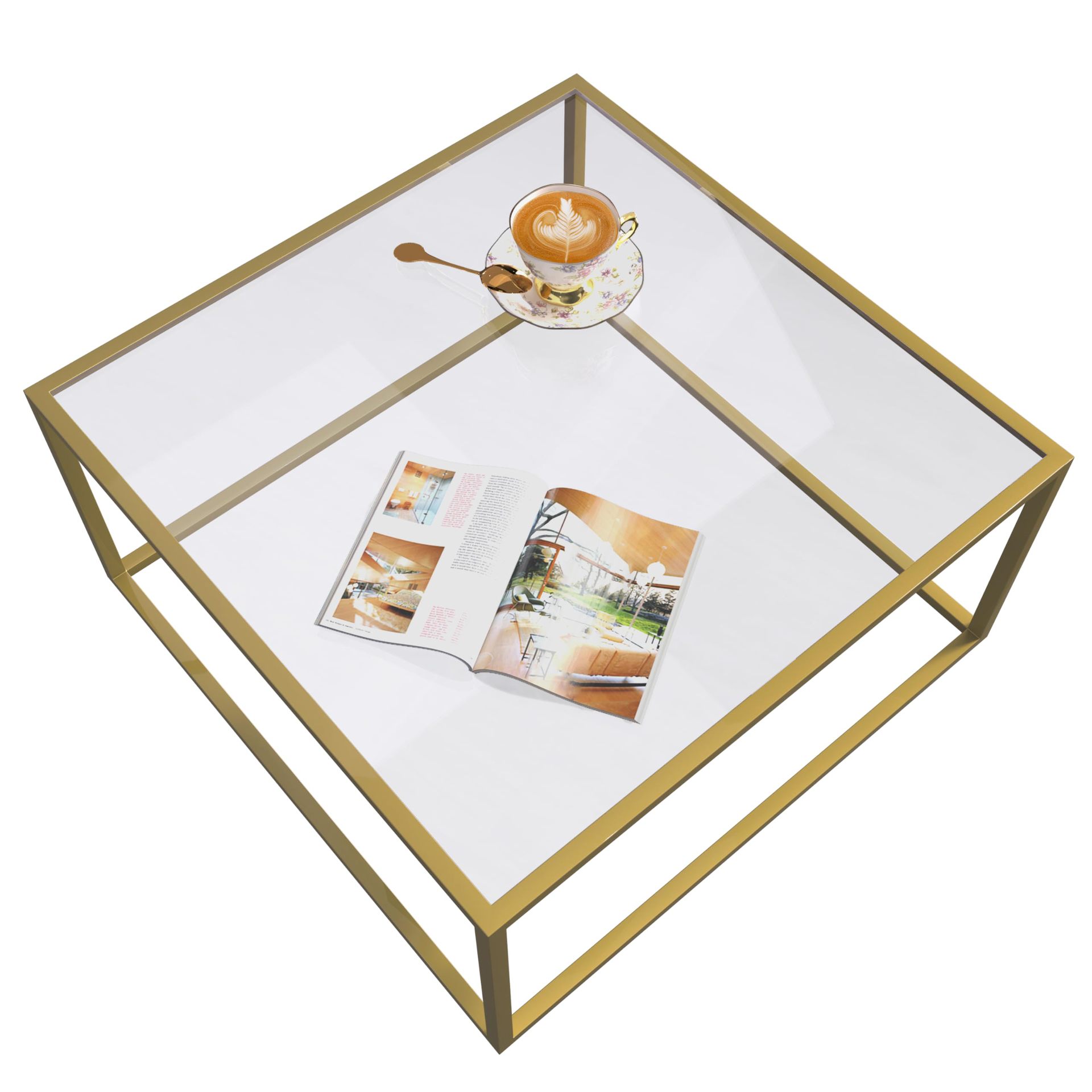 Mesa de café de vidrio mesa de té de lujo ligera sala de estar alta sensación mesa de café cuadrada de vidrio templado mesa de té