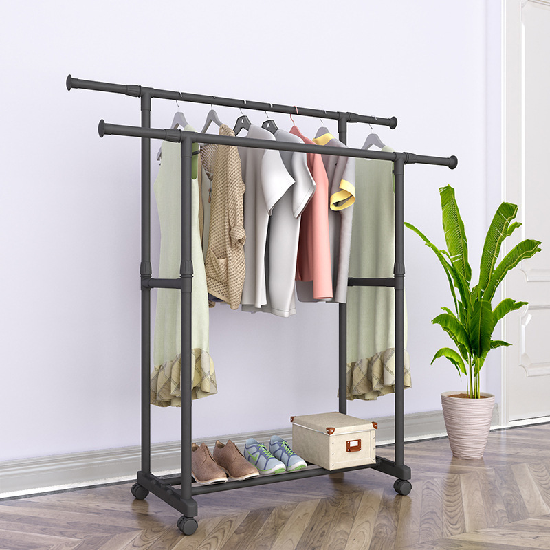 Telescopic, Height-Adjustable, Mobile Clothes Drying Rack with Hangers – Sturdy, Minimalist Floor-Standing Drying Stand with Dual Bars – Factory Direct Sales