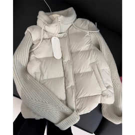 2025新款韩系针织宽松保暖袖拼接羽绒马甲女立领短款显瘦百搭外套