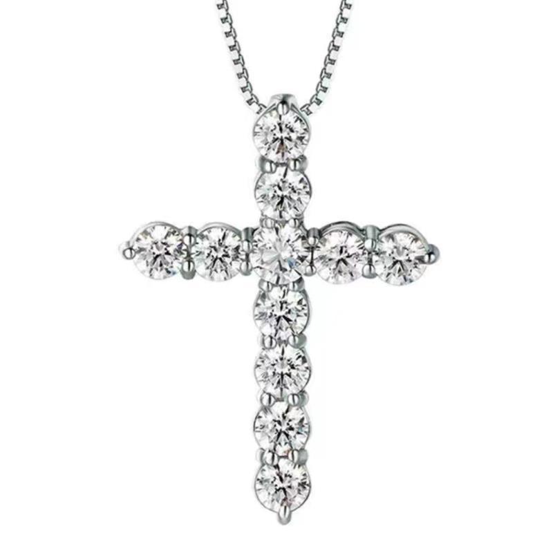4g Weight 925 Sterling Silver Zircon Box Chain Inlay Cross Pendant Necklace Necklace Pendant