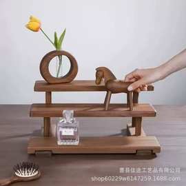 木质桌面置物架茶具乐高娃娃收纳架实木阶梯式甜品架化妆品香水架