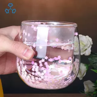 高硼硅耐热双层玻璃杯创意玻璃杯家用镭射星星亮片牛奶杯早餐杯