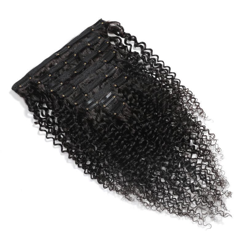 Juego de 8 piezas de peluca de cabello humano real con clip, rizadas, de cabello humano real.