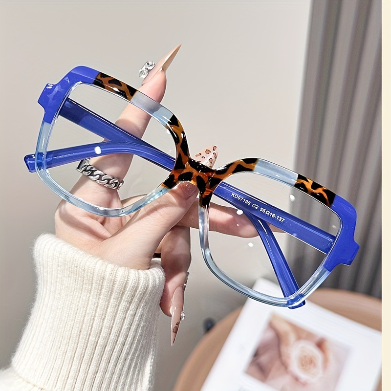 Color Blocking Blue Light Blocking Glasses For Women Fashionable Oversized Style Square Frame Trendy Versatile Everyday Wear Suitable For Men_voghion.com
