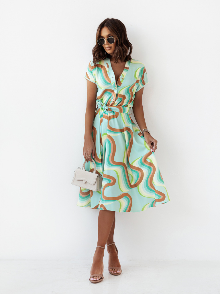 Women's A-line Skirt Fashion V Neck Printing Patchwork Short Sleeve Printing Maxi Long Dress Daily display picture 9