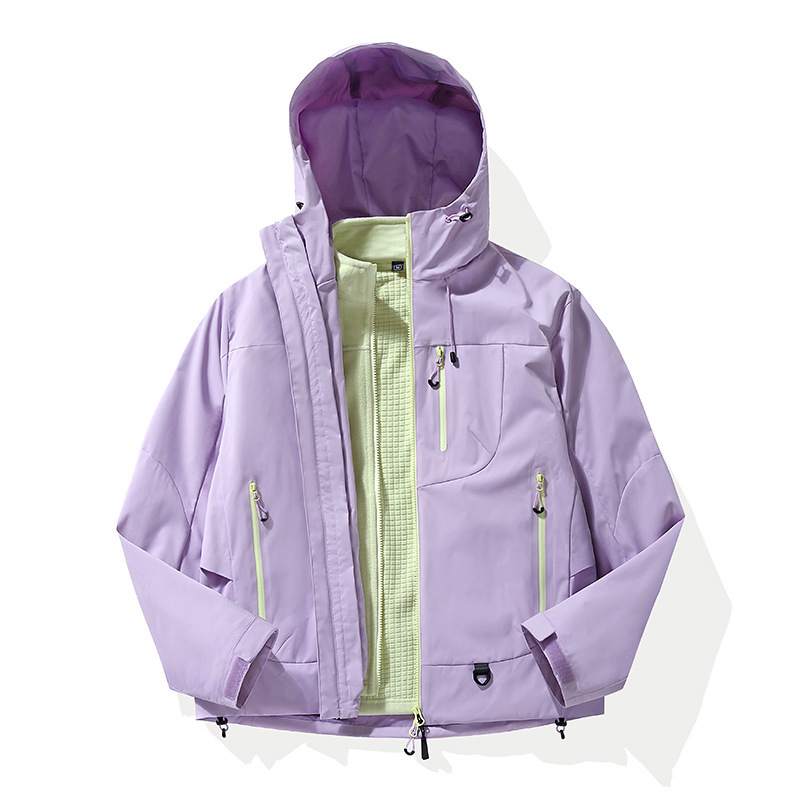 春秋雪霁黄登山服外套三合一可拆卸男女户外徒步防风防泼水冲锋衣|undefined