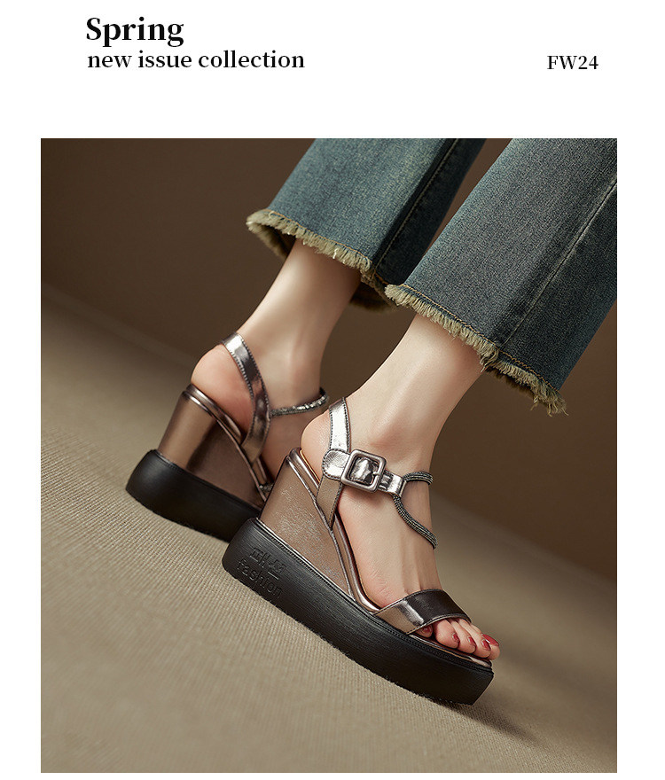 Sandal cao gót nữ quai ngang đính đá bạc, đế xuồng platform, gót 9 cm, hở mũi — Màu súng, bạc chi tiết 17