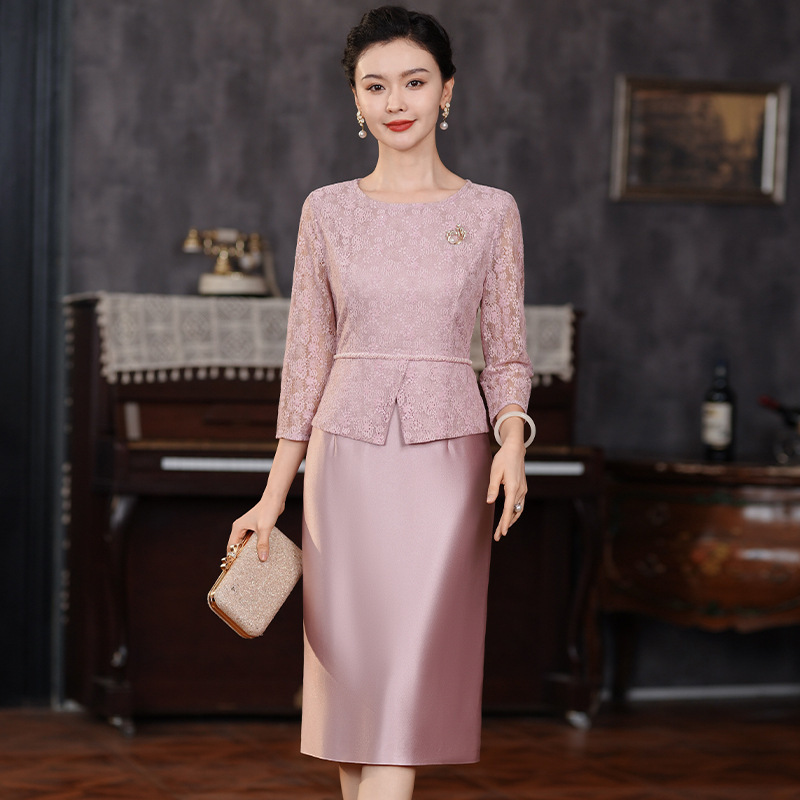 2024 New Autum Style Noble Elegant Happy Mother-In-Law Wedding Banquet Dress Small Plus Size Young Mother Dress