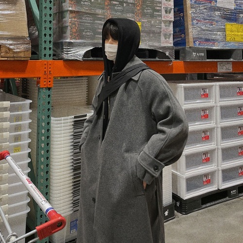 MYQ High-end Wool Coat for Men - Autumn/Winter Thick Knee-length Overcoat with Korean Style Turtleneck Wool Windbreaker