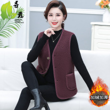 中老年女秋冬颗粒绒马夹时尚中年妈妈仿羊羔毛马甲加绒加厚背心