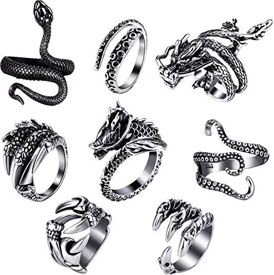 Retro Adjustable Ring Set, Punk Style, Alloy Electroplated, 16-Piece Mix (Adjustable)