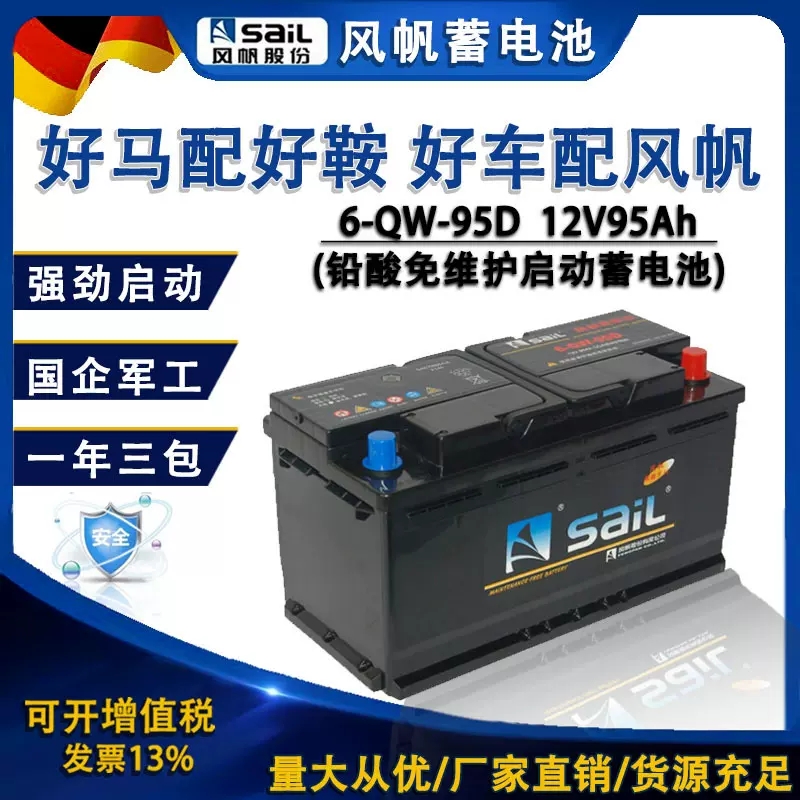 风帆6-QW-95D北汽勇士BJ2022蓄电池电瓶免维护12V95AH铅酸蓄电池