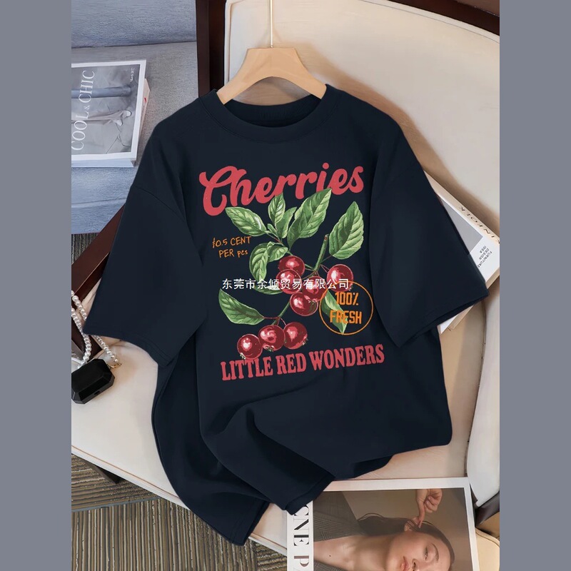 Cherry 100% Fresh Small Red Miracle Design Women's T-Shirt Casual Loose T-Shirt Hip-Hop Cotton Sportswear Summer Cherry 100% Fresh Small Red Miracle Design Women's T-Shirt Casual Loose T-Shirt Hip-Hop Cotton Sportswear Summer
