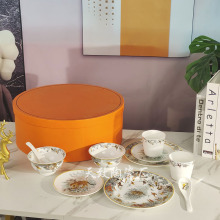 跨境欧式轻奢H家10件套丛林豹子骨瓷盘碗勺套装餐具美式高档礼品