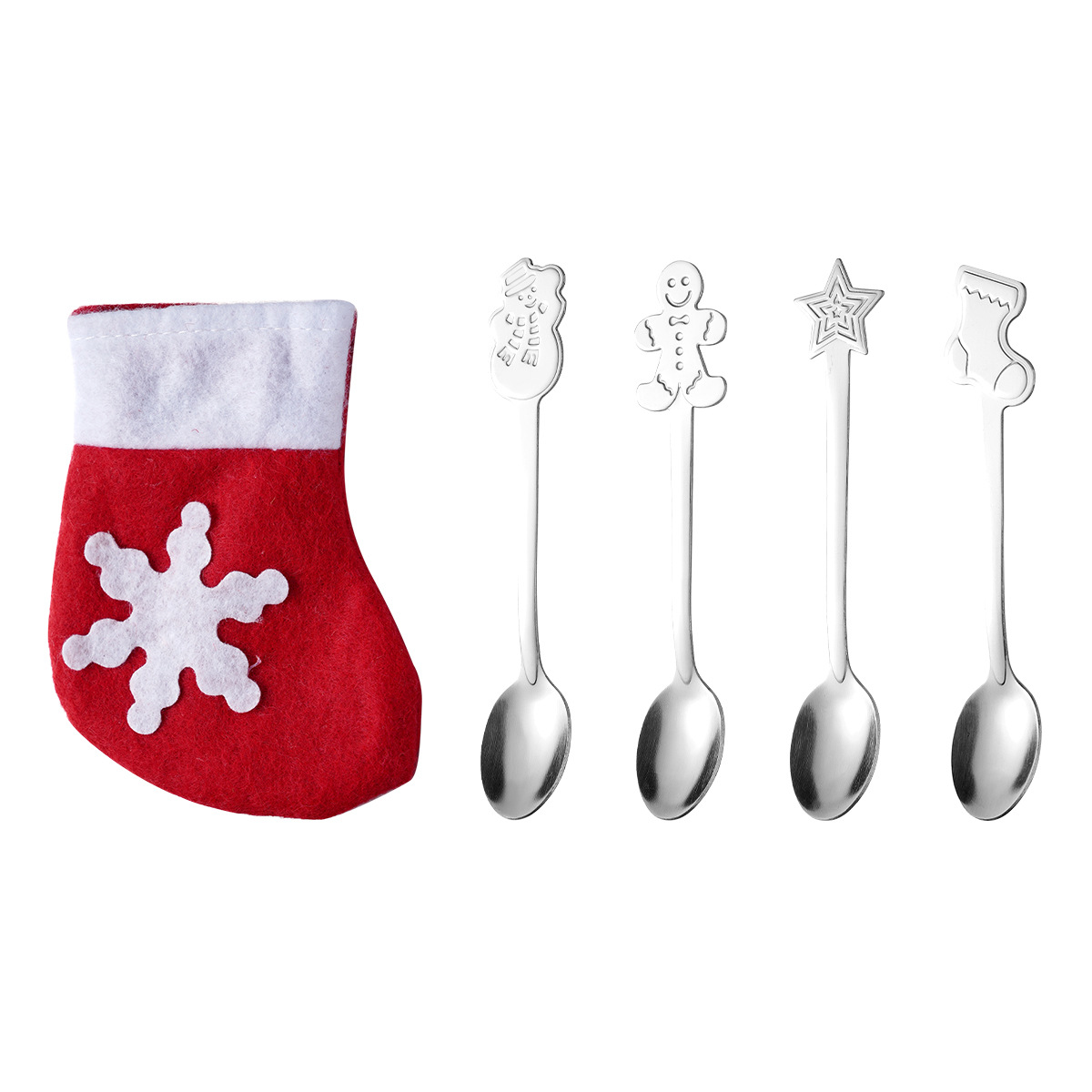 크리스마스 스타킹 가방 [실버 스푼 4Pcs]