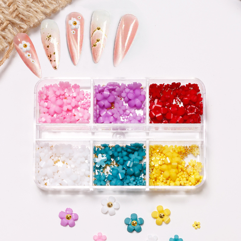 Japón mezcla de estilo 3D estereoscópico flor pequeña joyería de uñas nueva resina roja de cinco pétalos accesorios de uñas