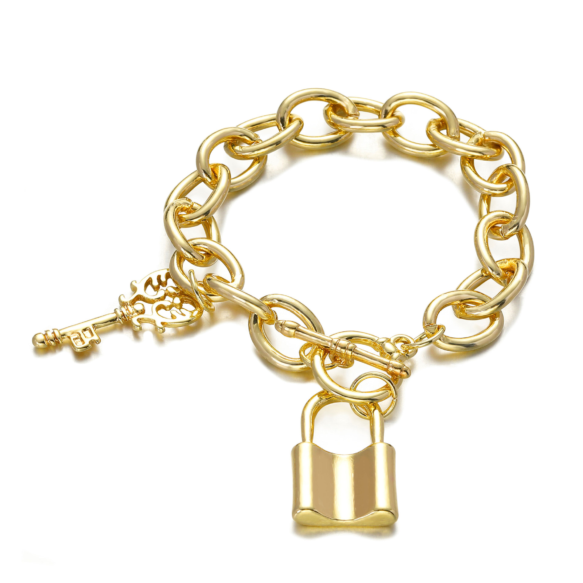 New Hiphop Gold Key Ot Buckle O Word Chain Design Lock Bracelet display picture 1